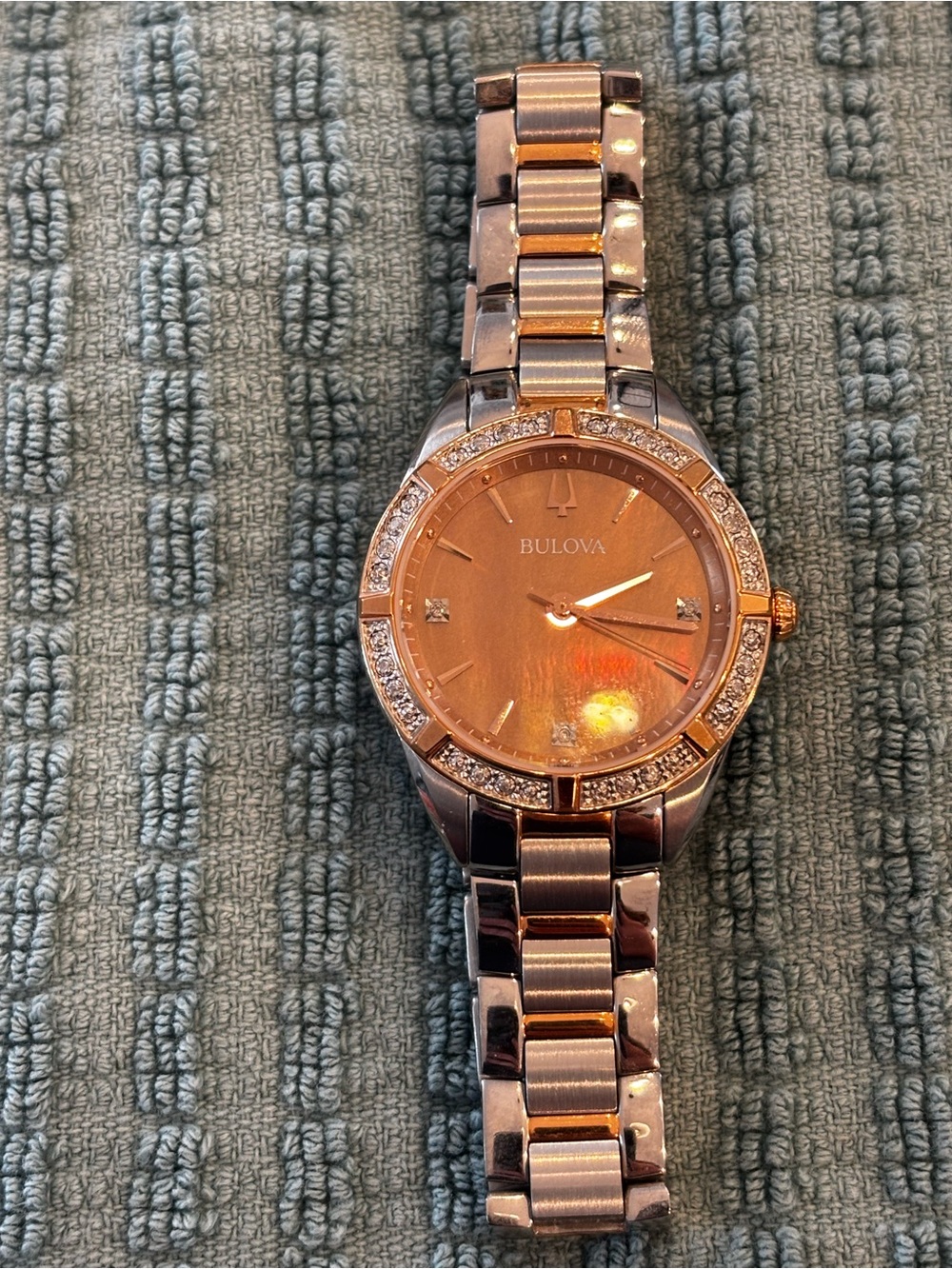 Bulova Two-Tone Rose Gold and Silver 1/10 ct Diamonds Women's Bracelet Watch